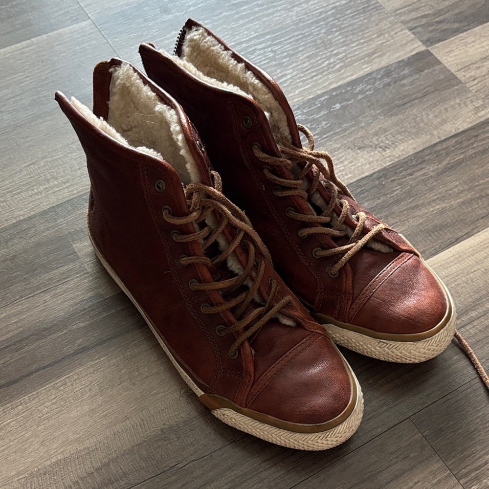 Frye Brown High-Top Sneakers with Fur Lining